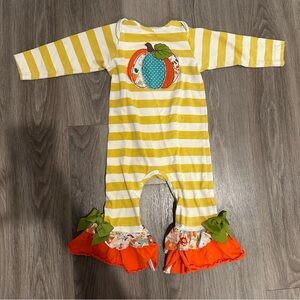 Ricrac & Ruffles Yellow and Orange Striped Pumpkin Kids Footie